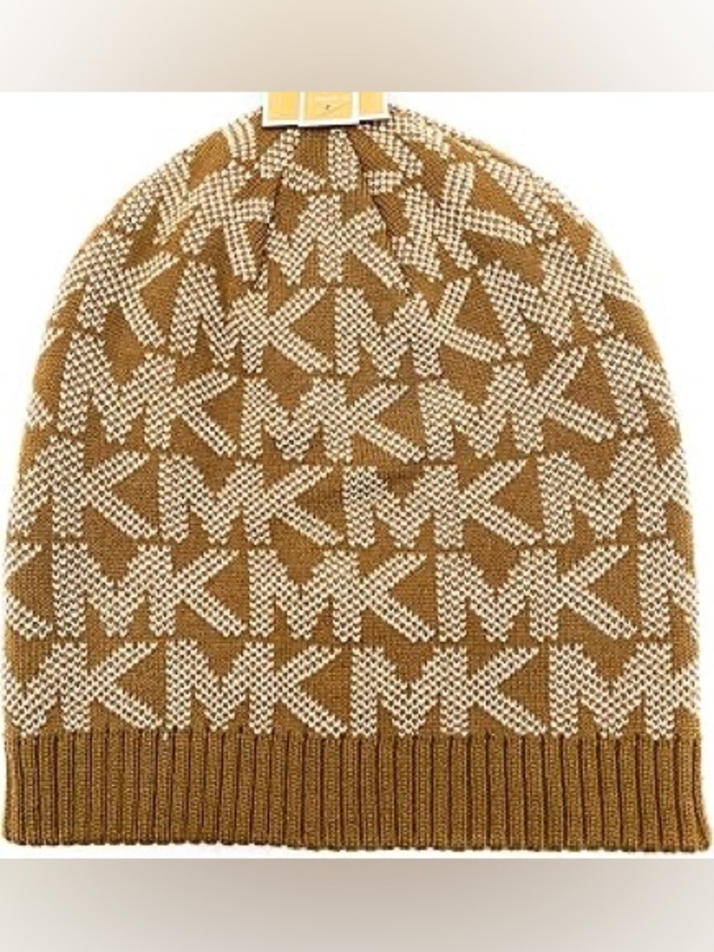 Michael Kors Logo Knit Beanie Hat - Camel & Cream Monogram Logo Knit Winter NWT